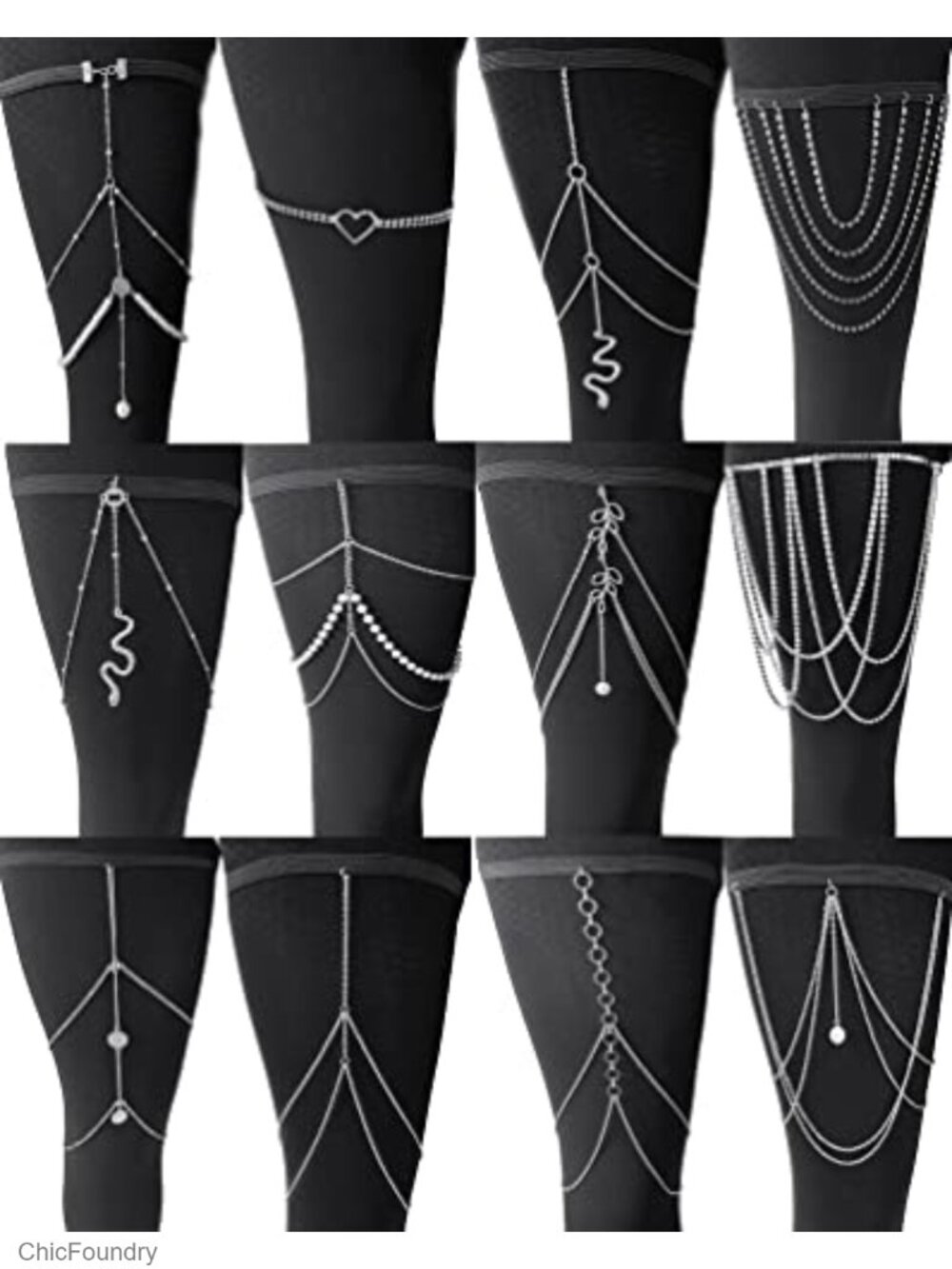 Set of 12 Alloy Thigh Chains with CZ and Pearl, Beach Party Body Jewelry for